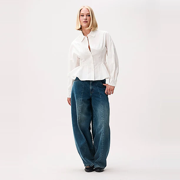 Barrel fit jeans with fleece inside Blauw