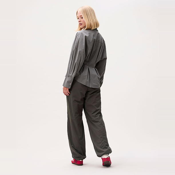 Check blouse with waist pleats Groen