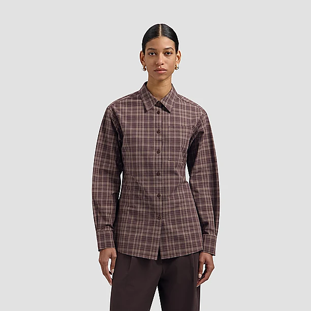 CHECKED FITTED SHIRT Donker Bruin