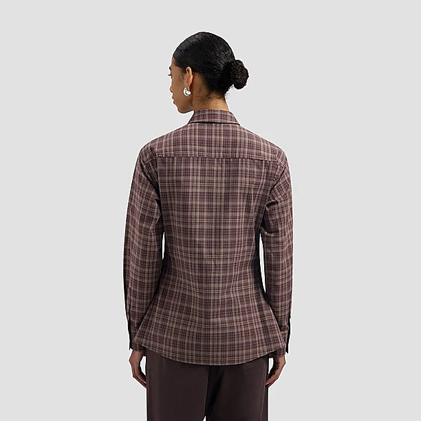 CHECKED FITTED SHIRT Donker Bruin