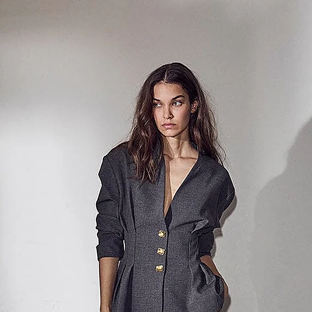 ENNA WAIST PLEAT BLAZER Grijs