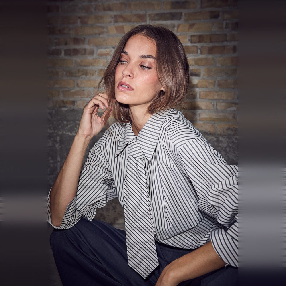 GEMMA TIE STRIPE SHIRT Beige