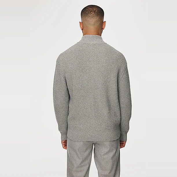 JACKET ZIP LS KNITWEAR Grijs