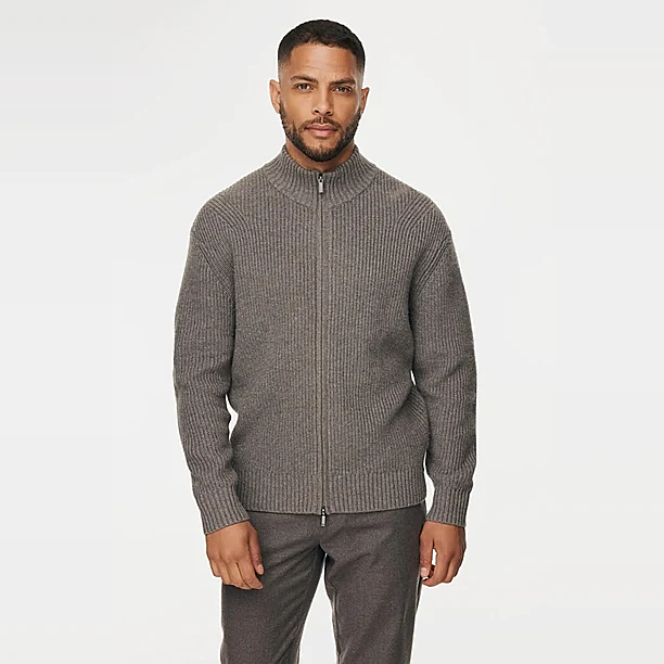 JACKET ZIP LS KNITWEAR Taupe