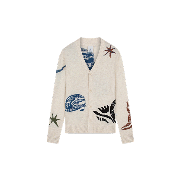 KUROSHIO KNITTED CARDIGAN WITH INTARSIA Licht Bruin