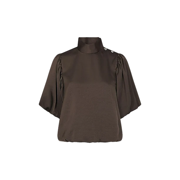 PARISA HEAVY SATEEN BLOUSE Donker Bruin