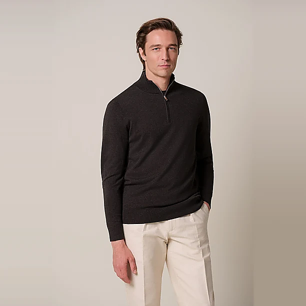 PULLOVER HALF ZIP D BROWN Licht Bruin