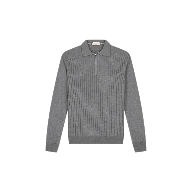 RIBBED ZIPPER POLO Grijs