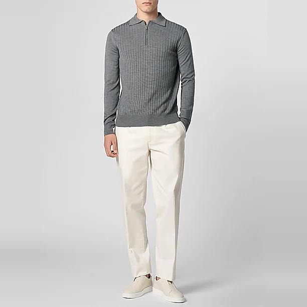 RIBBED ZIPPER POLO Grijs