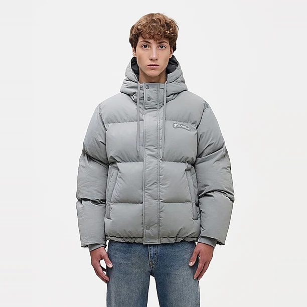 SIGNATURE HOODED PUFFER JACKET Grijs