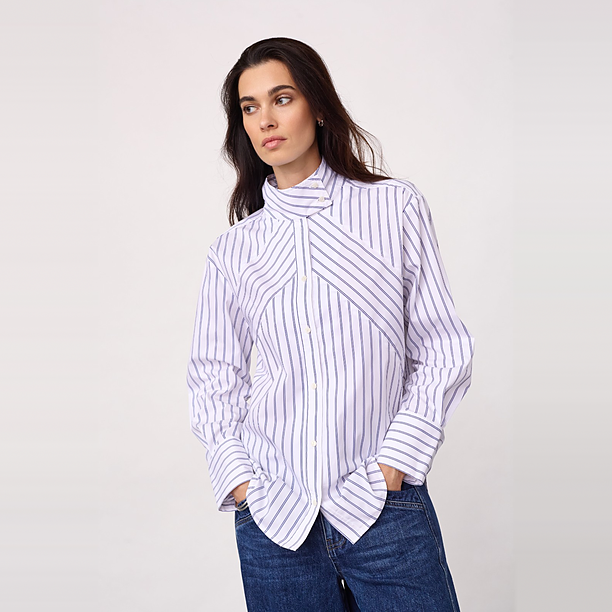 SOMOCC STRIPE FUNNEL NECK SHIRT Wit