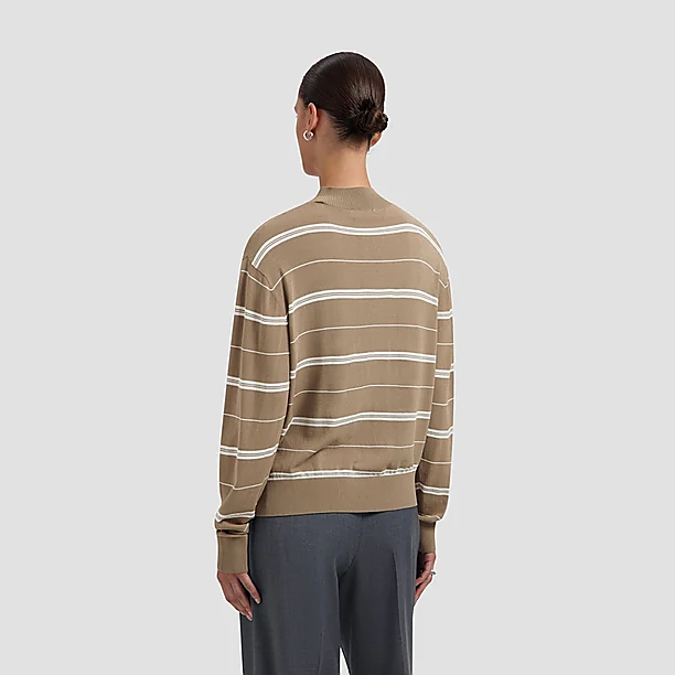 STRIPED KNITTED POLO Licht Bruin