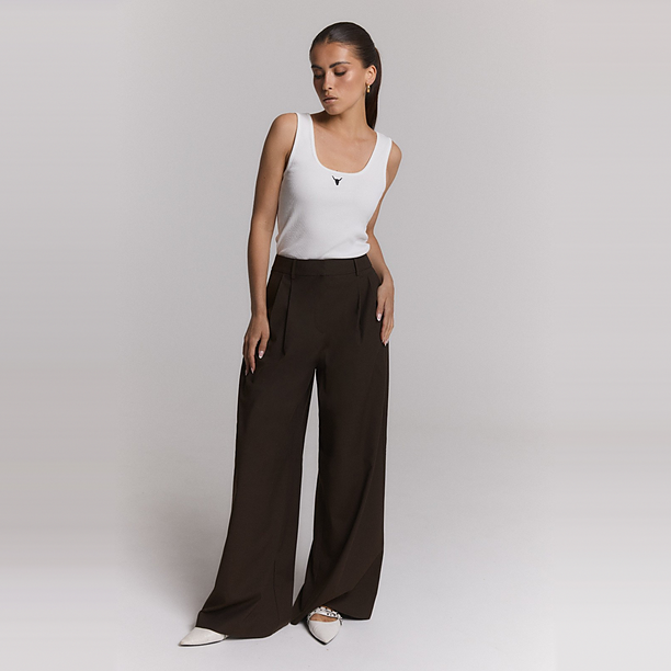 WIDE LEG PANTS Donker Bruin