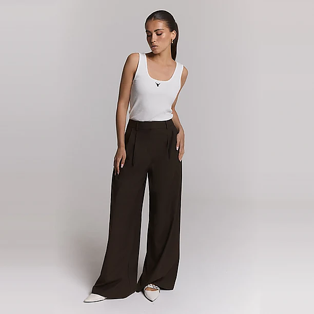 WIDE LEG PANTS Donker Bruin