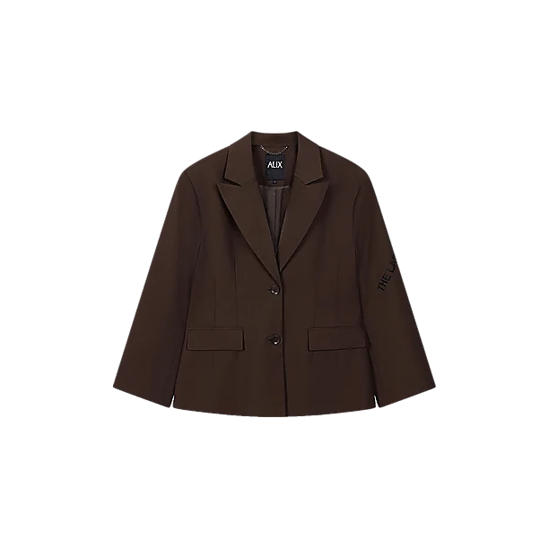 WOVEN FITTED BLAZER Donker Bruin