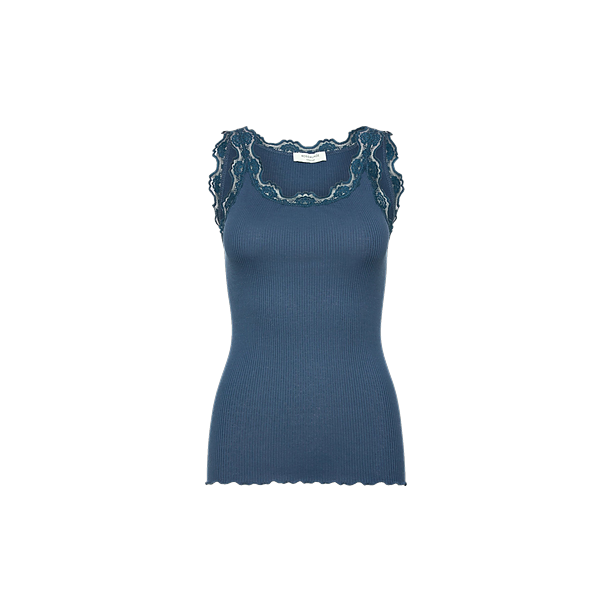 BABETTE SILK SL UNECK LONG LACE TOP Blauw