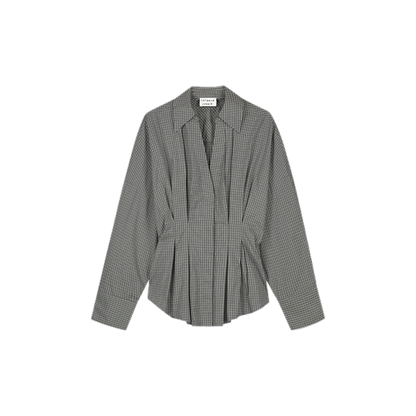 CHECK BLOUSE WITH WAIST PLEATS