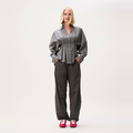 Check blouse with waist pleats Groen