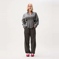 Check blouse with waist pleats Groen
