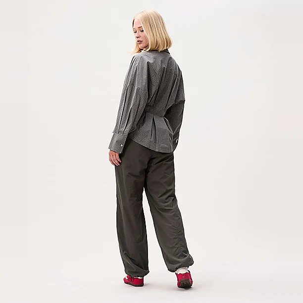 Check blouse with waist pleats Groen