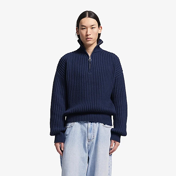 FISHERMAN QUARTER ZIP KNIT Inkt