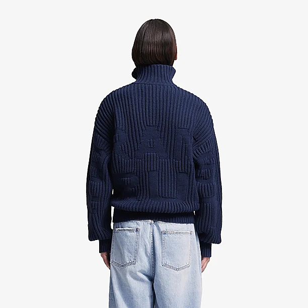 FISHERMAN QUARTER ZIP KNIT Inkt