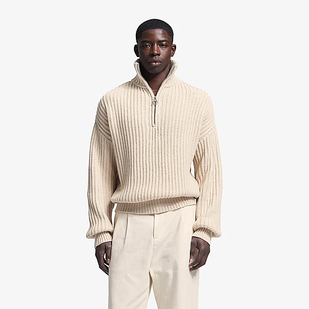FISHERMAN QUARTER ZIP KNIT Beige