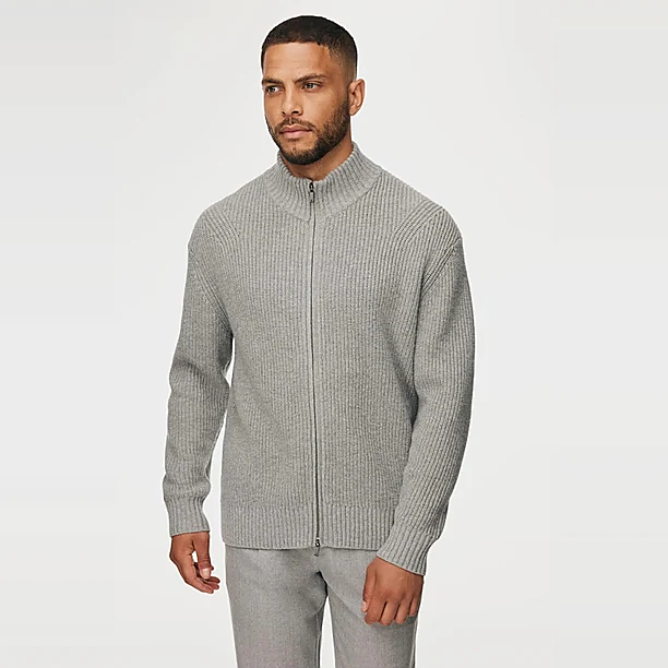 JACKET ZIP LS KNITWEAR Grijs
