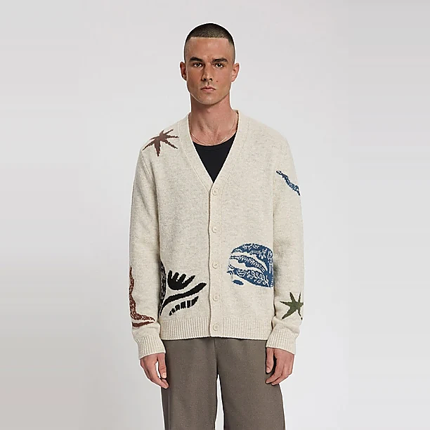 KUROSHIO KNITTED CARDIGAN WITH INTARSIA Licht Bruin