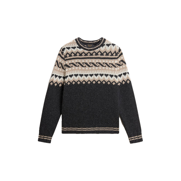 LAMBSWOOL MOHAI CREWNECK GG3 CHARCOAL GREY JACQUARD Donker Grijs