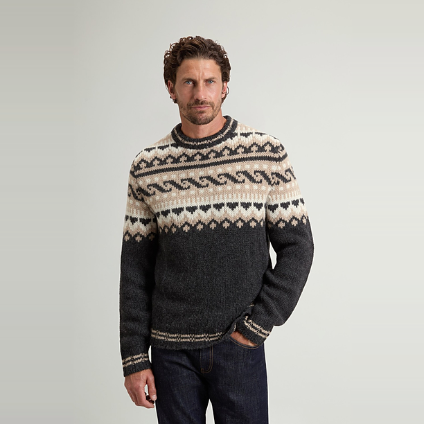 LAMBSWOOL MOHAI CREWNECK GG3 CHARCOAL GREY JACQUARD Donker Grijs