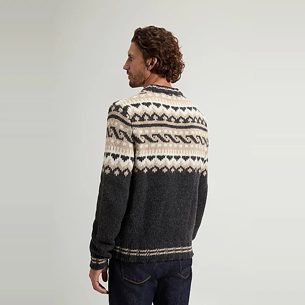 LAMBSWOOL MOHAI CREWNECK GG3 CHARCOAL GREY JACQUARD Donker Grijs