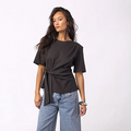 ORIANE PLEAT TIE TEE Zwart