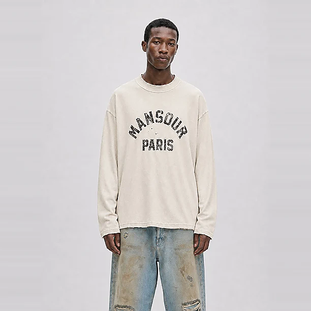 PARIS COLLEGE DESTROYED LONGSLEEVE Beige