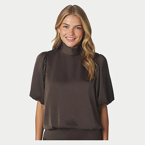 PARISA HEAVY SATEEN BLOUSE Donker Bruin
