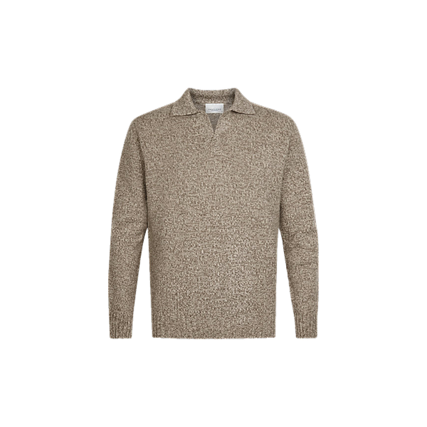 POLO OPEN COLLAR LS BROWN