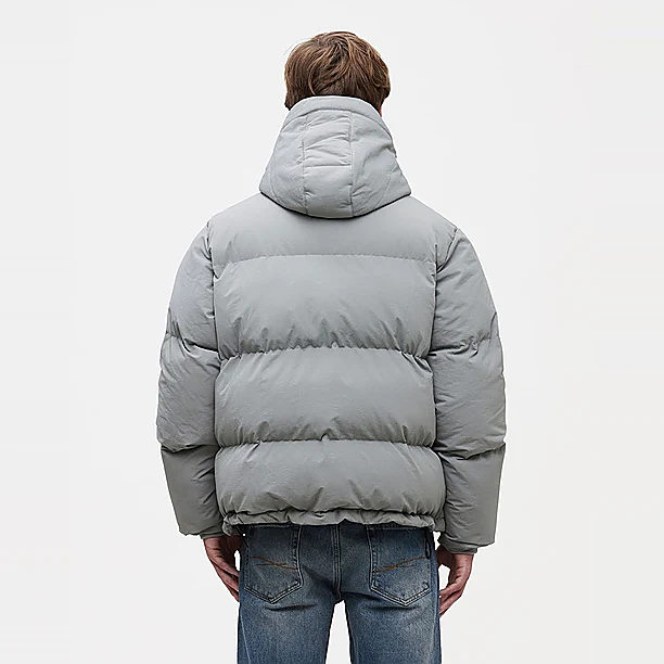 SIGNATURE HOODED PUFFER JACKET Grijs