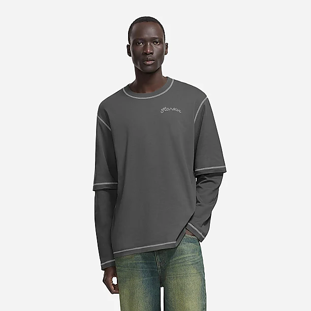 SIGNATURE OUTLINE LAYERED LONG SLEEVE Zwart