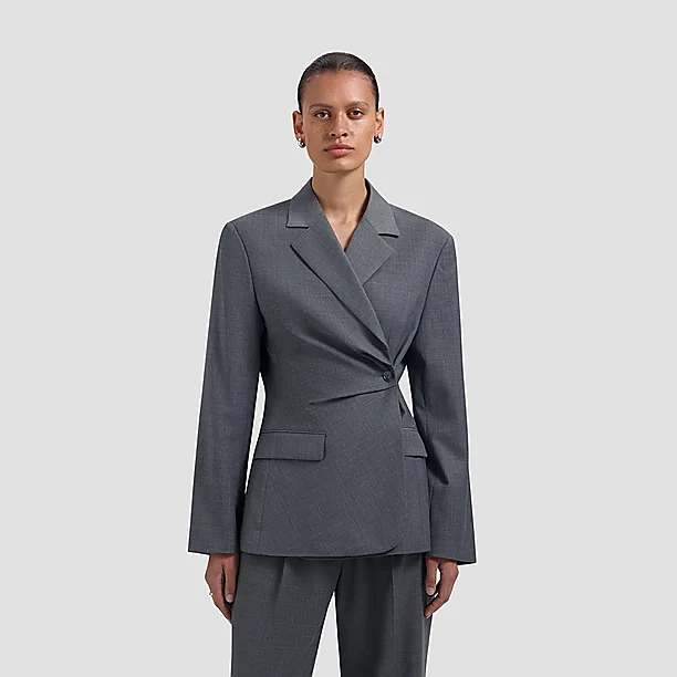 WOOL ASYMETRIC BLAZER Muis Grijs
